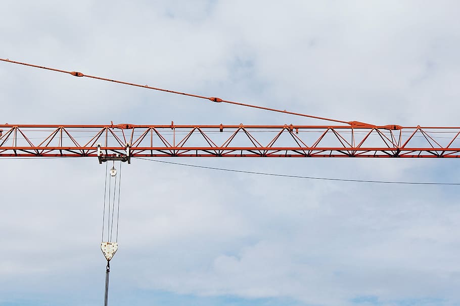 tower crane under blue sky, baukran, scaffold, site, technology, HD wallpaper