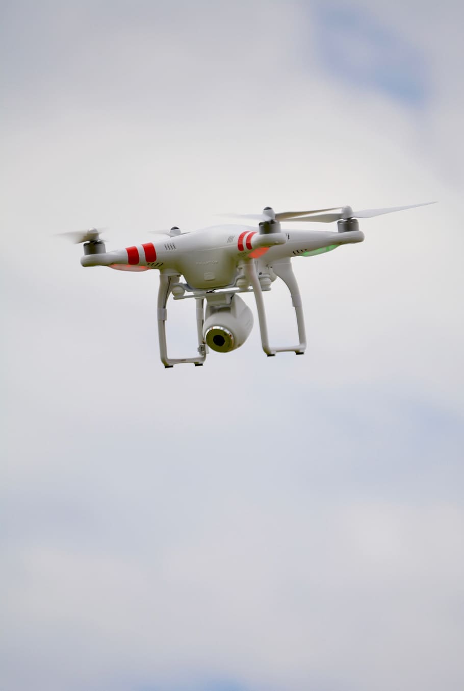 white quadcopter drone in mid air, sky, remote control, spy HD wallpaper