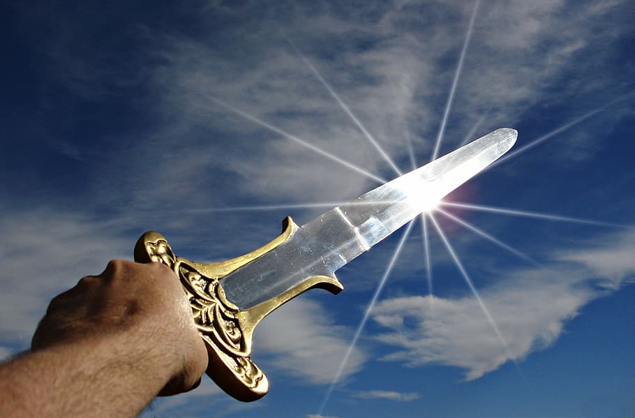 person holding silver and gold sword, victory, triumph, weapon HD wallpaper