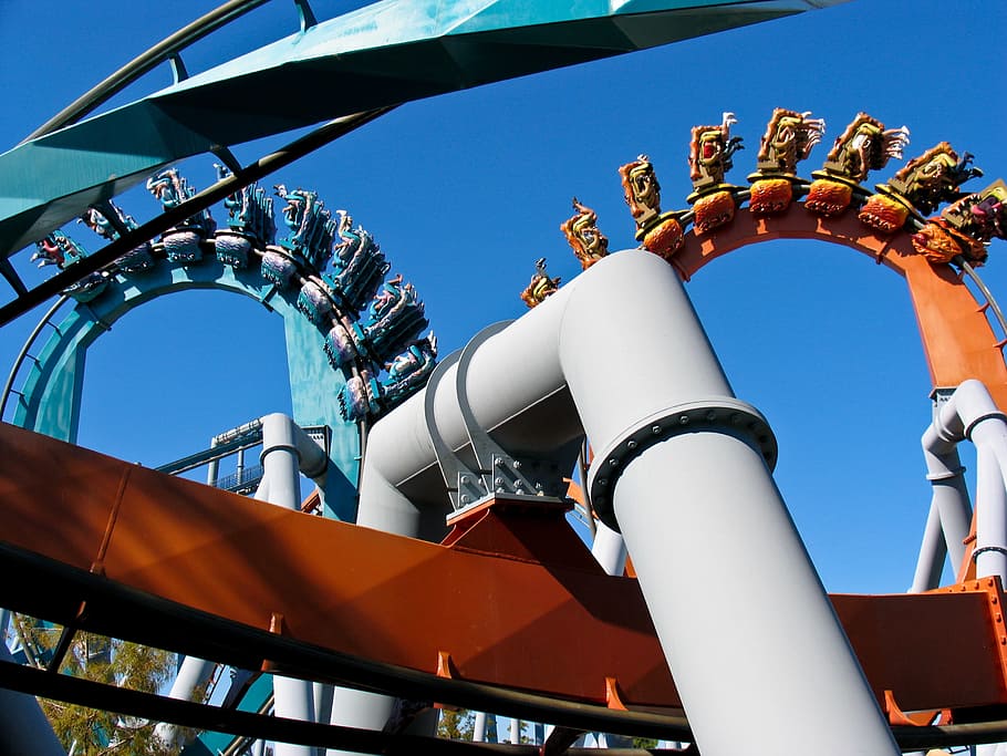 Theme Park Rides, Roller Coaster, looping, leisure, fun, fair HD wallpaper