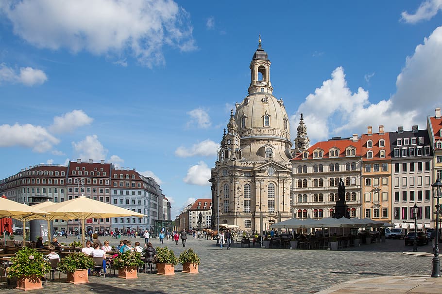 beige and brown building and people, dresden, frauenkirche, church, HD wallpaper