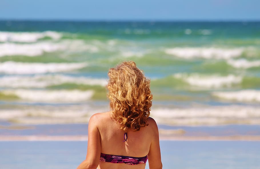woman facing ocean at daytime, swim, blond, sea, indian ocean