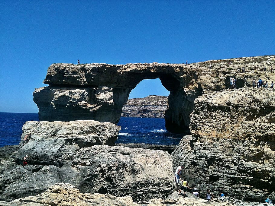 Malta, Gozo, Azure Window, rock - object, sea, blue, sky, outdoors HD wallpaper