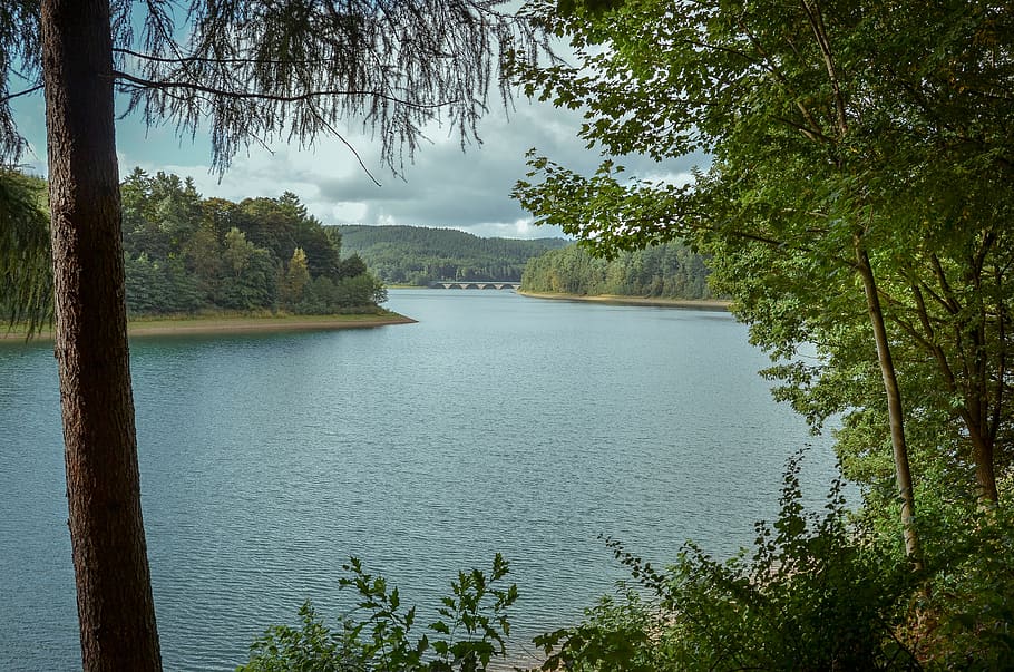 dam, reservoir, lüdenscheid, south westphalia, sauerland, verses dam, HD wallpaper
