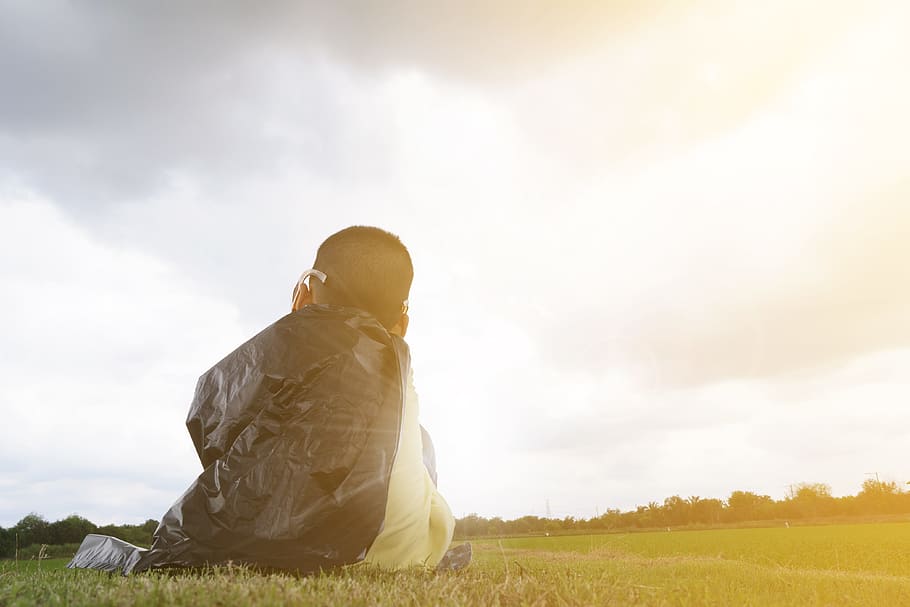 dawn, landscape, sunset, person, boy, casual, child, clouds, countryside HD wallpaper