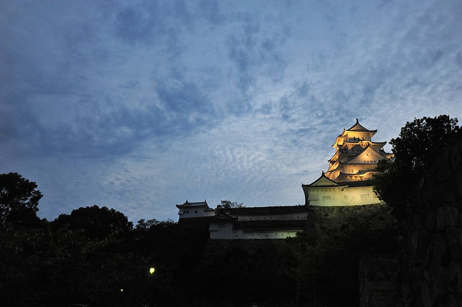 himeji castle, evening, sky, architecture, building exterior HD wallpaper