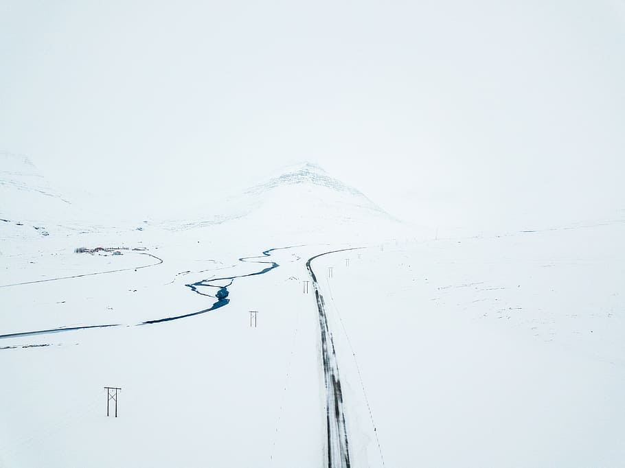 White fjords, untitled, river, road, mountain, storm, winter HD wallpaper