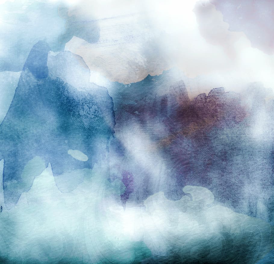 white and blue abstract painting, watercolors, teal, background HD wallpaper