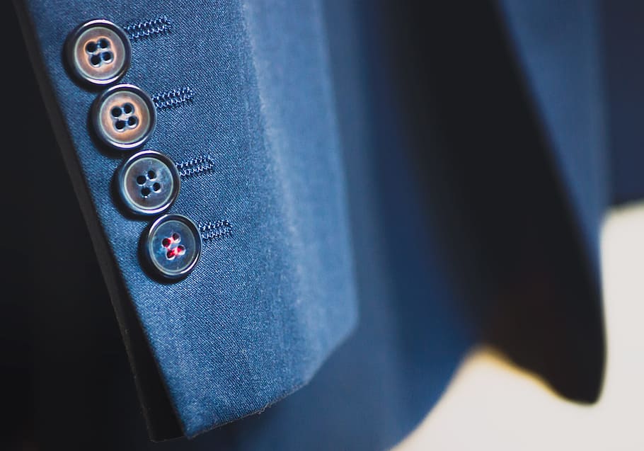 selective focus photography of suit jacket, buttons, blazer HD wallpaper