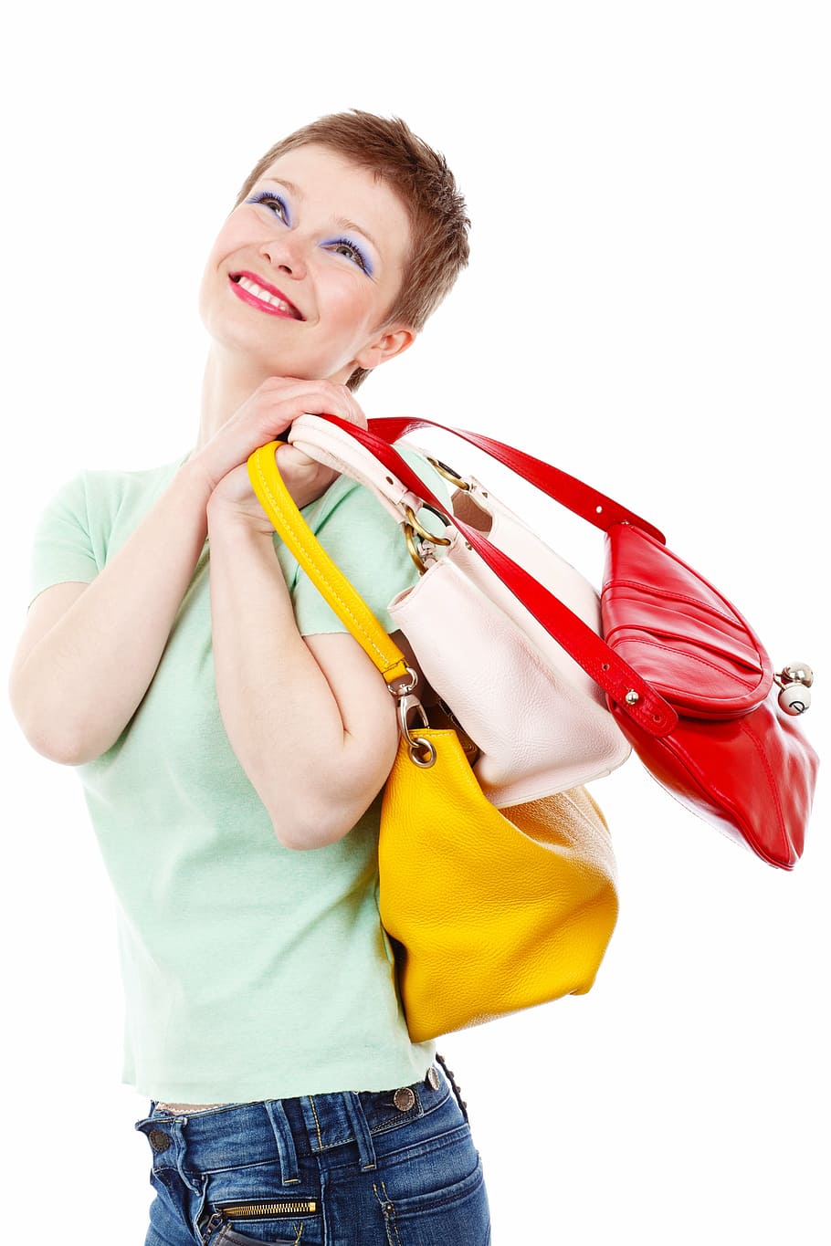 woman carrying three leather handbags, adult, buy, buyer, consumer, HD wallpaper