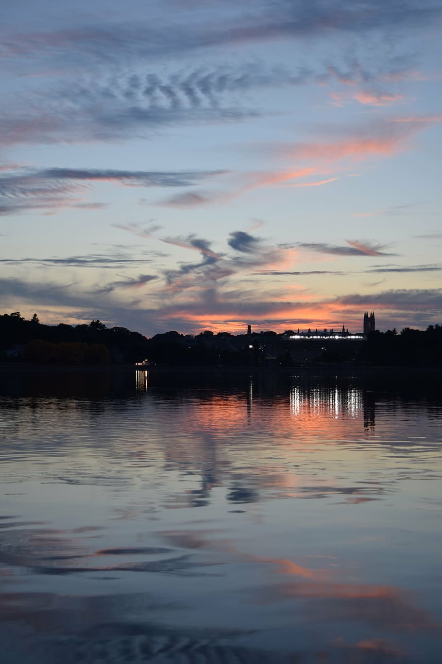 reflect, sunset, boston, evening, dusk, sky, water, reflection HD wallpaper
