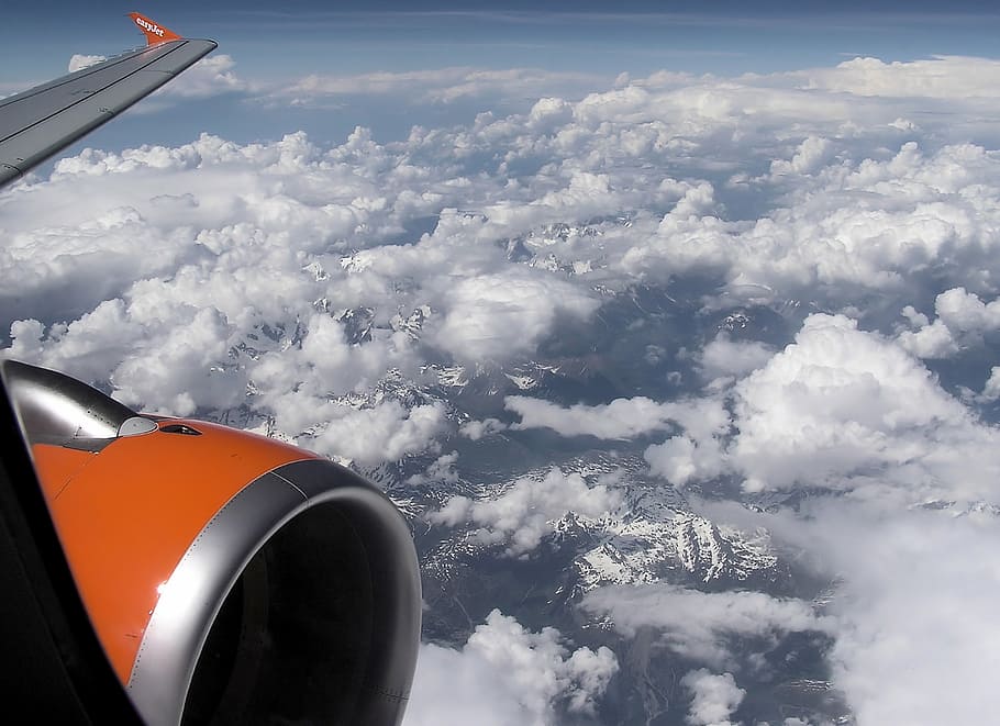 aerial photography of plane and clouds, view, mountains, alpine HD wallpaper