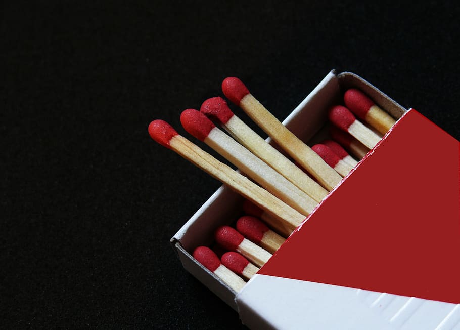 red safety matches, fire, kindle, burn, flame, box, sticks, matchbox