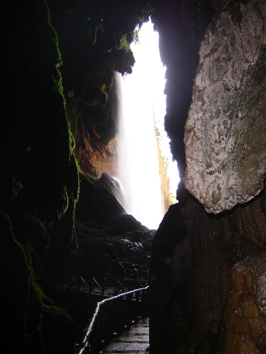 grotto, cave, light, opening, rock, rock - object, solid, rock formation HD wallpaper