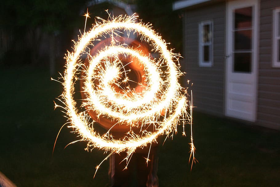 time lapse of sparkling stick, sparkler, night, fireworks, fun HD wallpaper