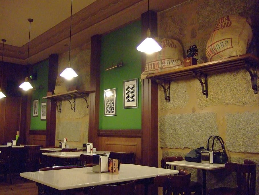 cafe, old, coffee, lighting equipment, illuminated, indoors HD wallpaper