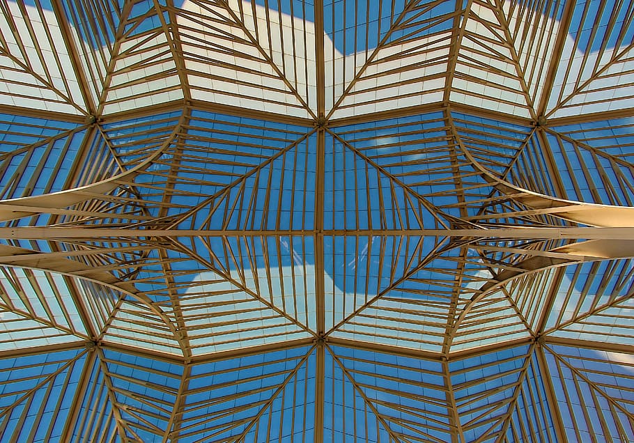 worm'seye view photography of building, steel, metal, ceiling HD wallpaper