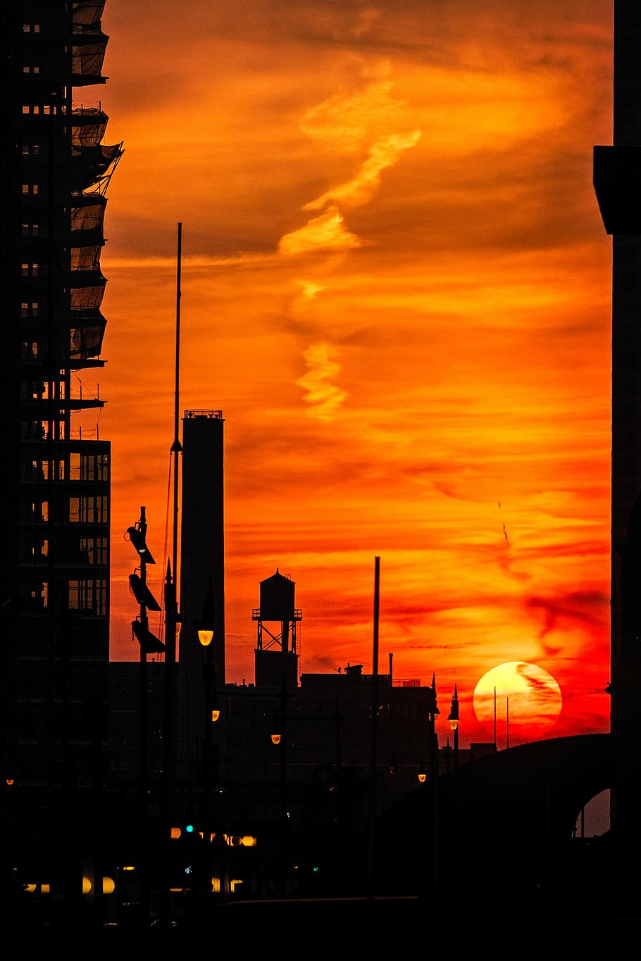 silhouette photo of cityscape, silhouette photography of buildings during sunset HD wallpaper