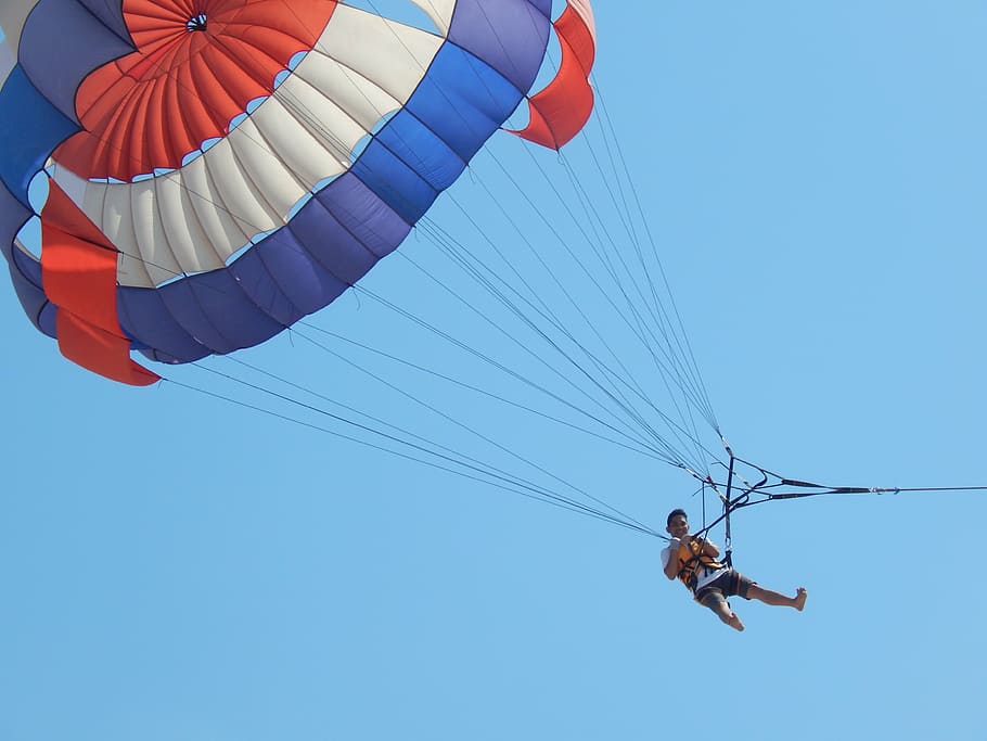parachute, sky, air, fly, extreme, sport, adventure, activity, HD wallpaper