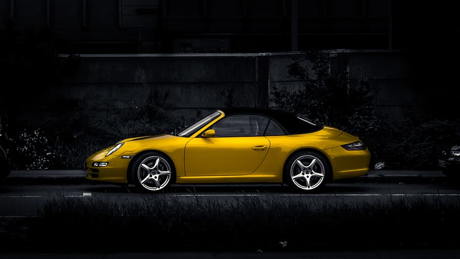 yellow and black coupe, yellow coupe, Porsche, car, sports Car HD wallpaper