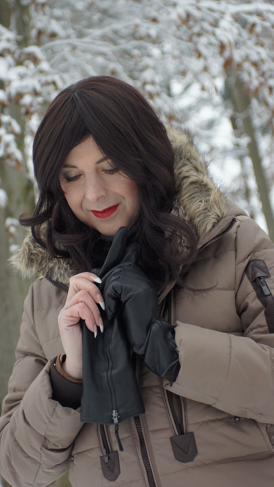snow, cold, winter, ice, wintry, tree, landscape, woman, parka HD wallpaper