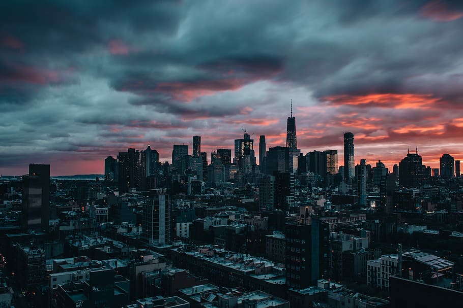 aerial view of city of buildings under gray sky, aerial photography of buildings HD wallpaper