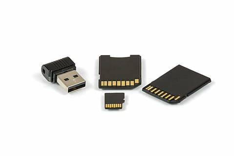 black micro card with adapter, digital storage media, usb, data HD wallpaper