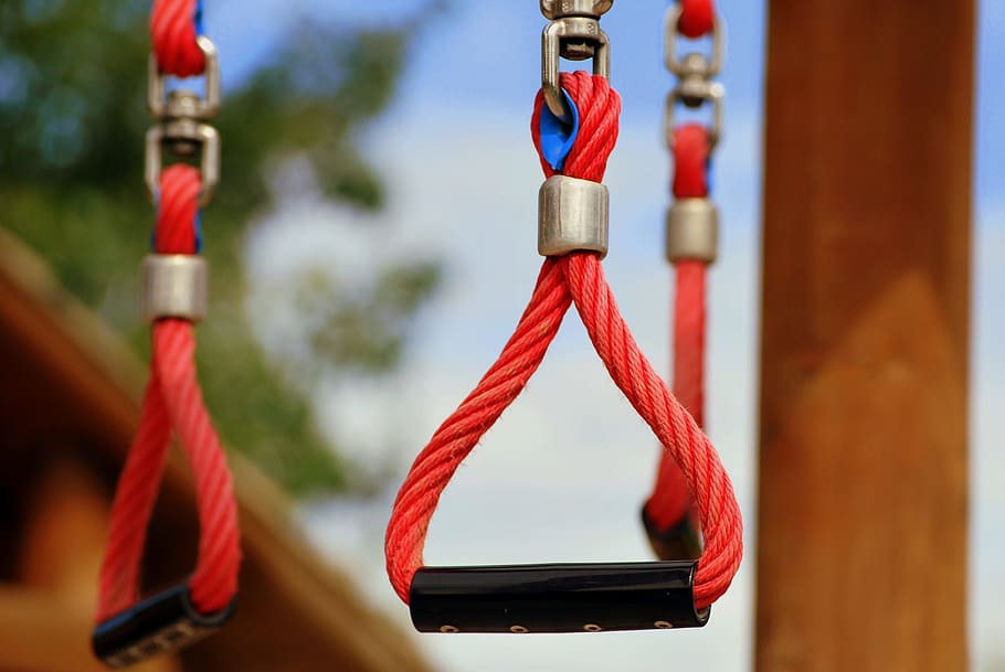 rope, playground, hang, handle, sport, climbing, red, focus on foreground HD wallpaper