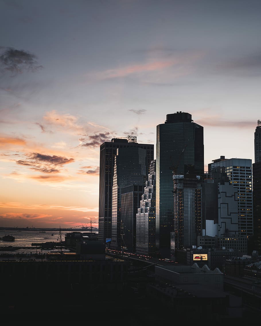 photo of cityscape during golden hour, aerial photography of city buildings HD wallpaper