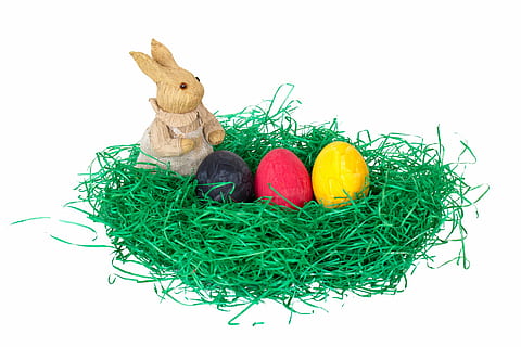 brown rabbit figurine and eggs in nest, easter, hare, germany HD wallpaper