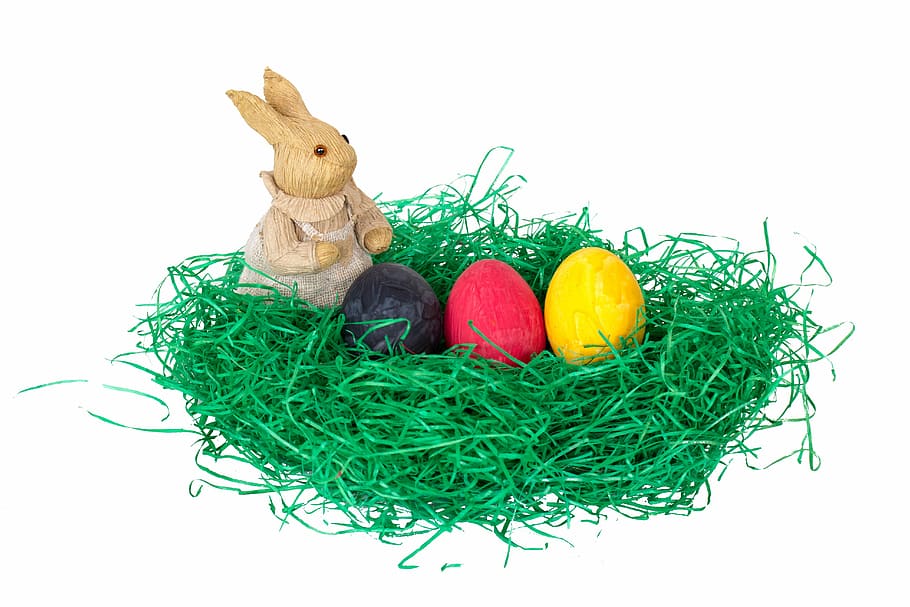 brown rabbit figurine and eggs in nest, easter, hare, germany HD wallpaper