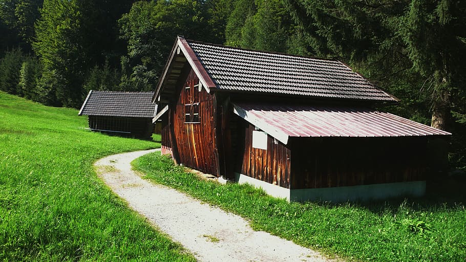 house, path, landscape, architecture, wood, mountain, peace HD wallpaper