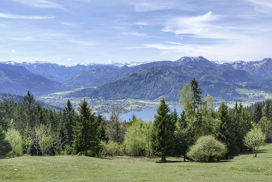 mountain, nature, landscape, tree, wood, tegernsee, view, panorama HD wallpaper