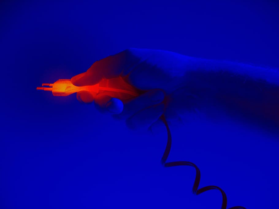 person holding male electric plug, Infra Red, Red, Energy, Hand HD wallpaper
