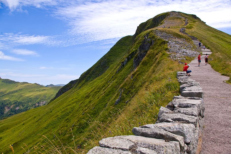 mountain, cantal, travel, mountain hiking, view, sky, beauty in nature, HD wallpaper