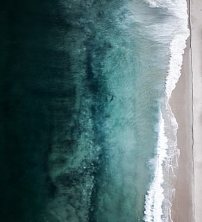 aerial view of beach shore during daytime, calm body of water HD wallpaper
