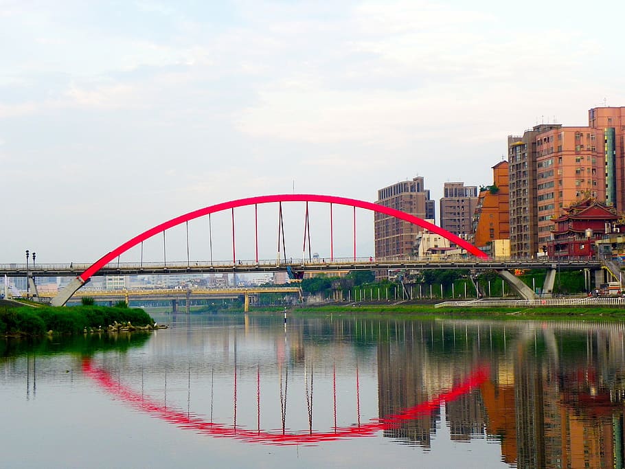 japan, bridge, architecture, reflections, river, summer, spring HD wallpaper