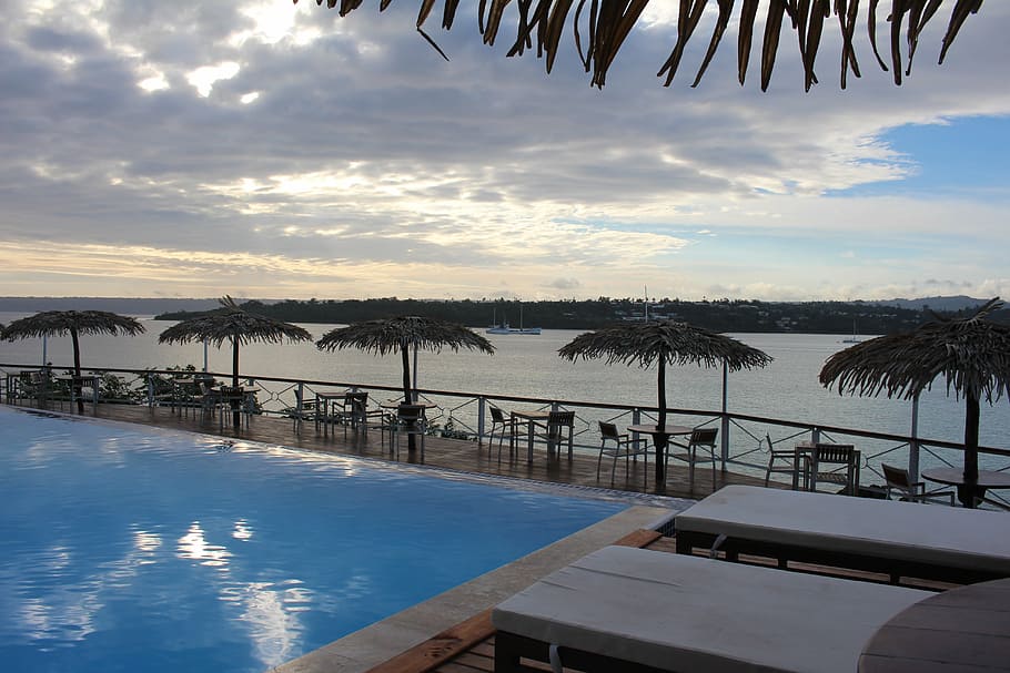 vanuatu, vacation, iririki resort, water, sky, swimming pool, HD wallpaper