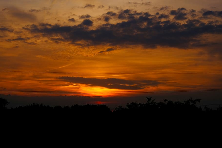 sunset, abendstimmung, sky, setting sun, romantic, clouds, evening sky HD wallpaper