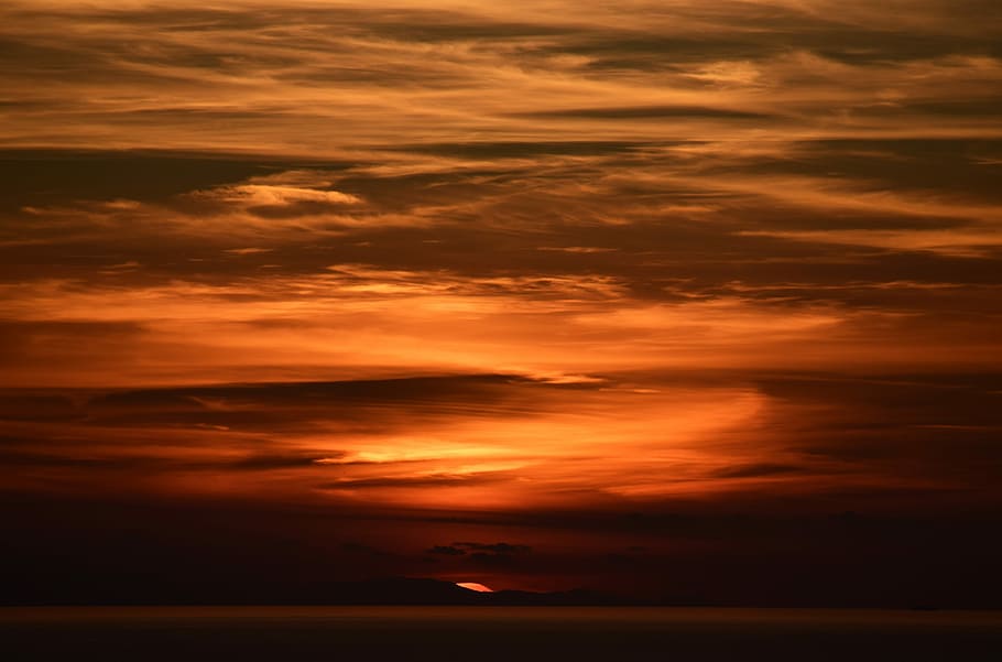 mountains during sunset, untitled, orange, cloud, nature, cloud - sky HD wallpaper
