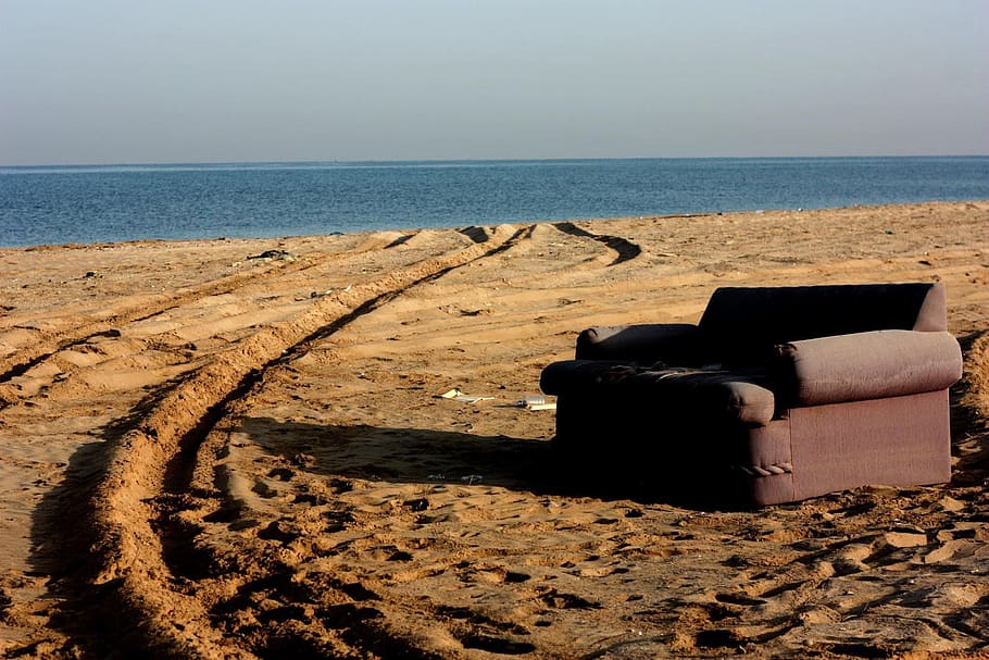 couch, beach, sofa, holiday, outdoor, sitting, ocean, person HD wallpaper