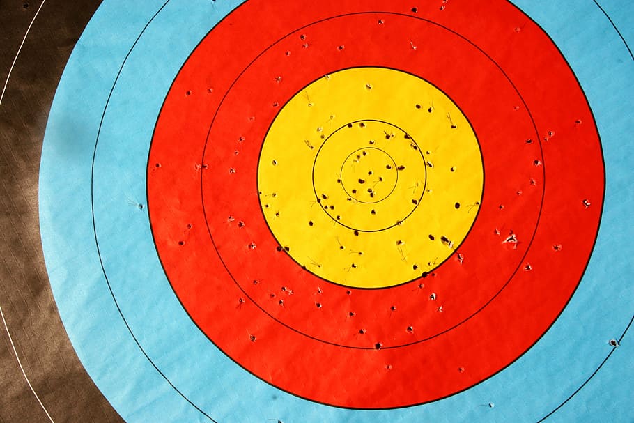red, yellow, and blue target, aim, hit, longbow, competition, HD wallpaper