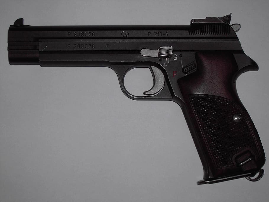 black semi-automatic pistol on white surface, weapon, hand gun, HD wallpaper