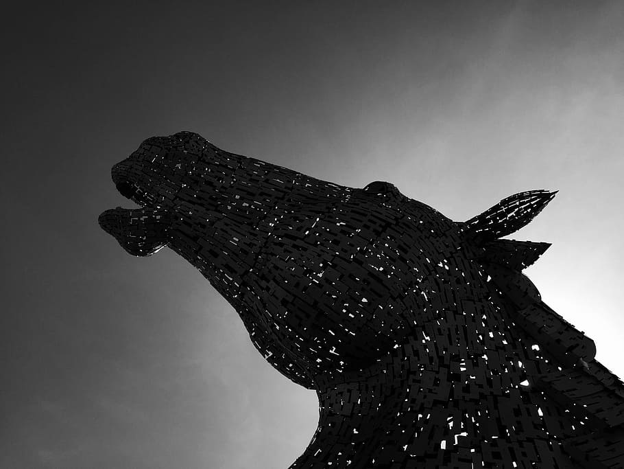 horse, dark, statue, sky, sculpture, low angle view, representation, HD wallpaper