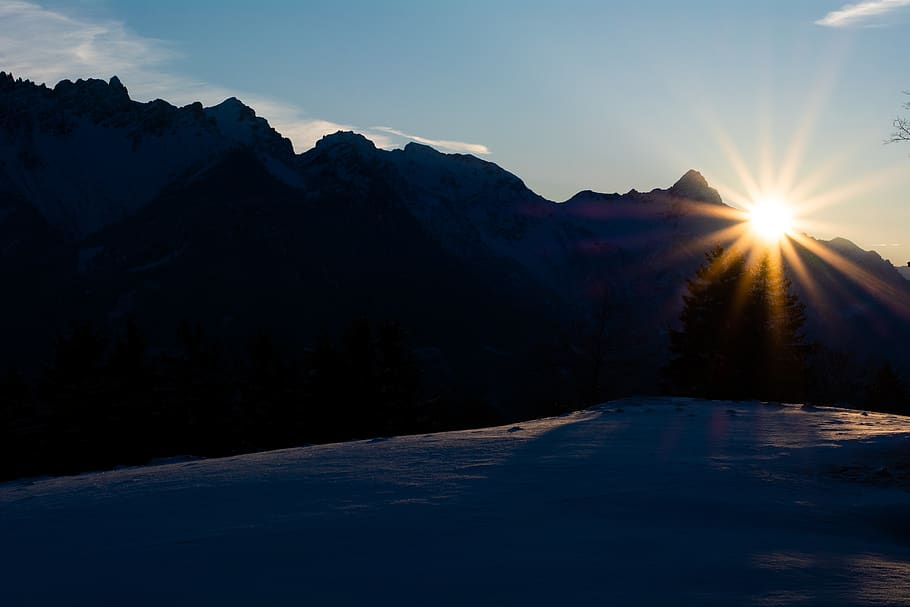 sunrise, mountains, landscape, spring, winter, nature, of course HD wallpaper
