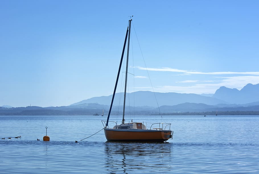 nature, lake, chiemsee, boot, pier, idyll, rest, bank, landscape HD wallpaper