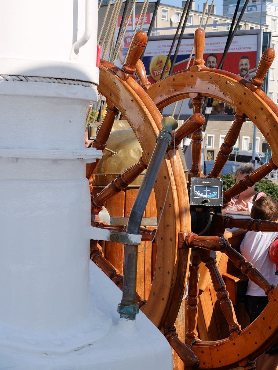 sailing ship, the wheel, deck, nautical vessel, transportation HD wallpaper