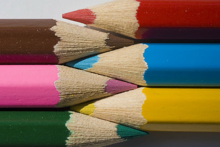 six assorted-color of color pencils, background, texture, backgrounds HD wallpaper
