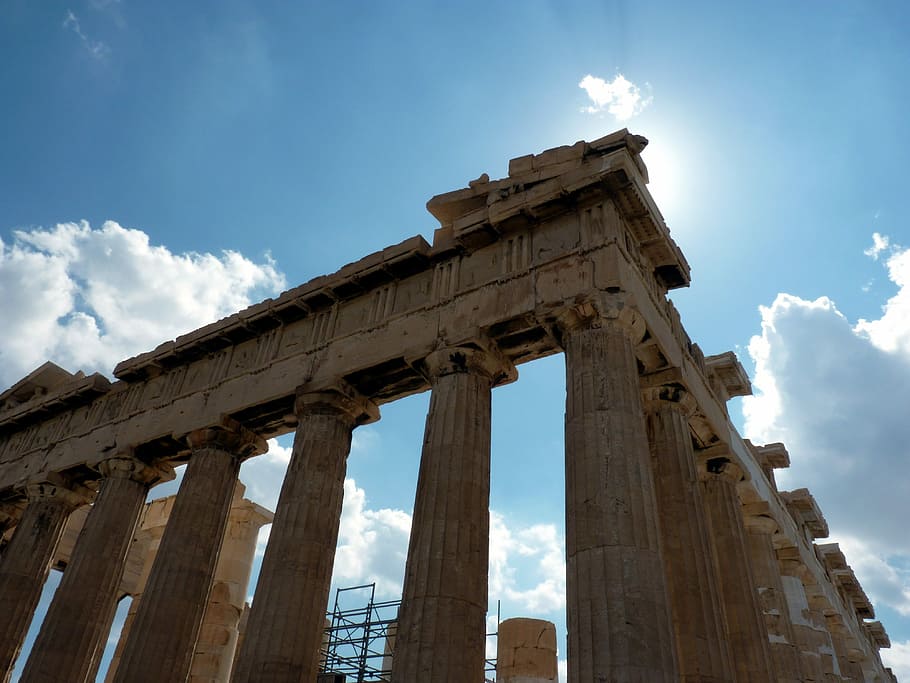 Athens, Parthenon, Greece, Backlight, old ruin, cloud - sky HD wallpaper