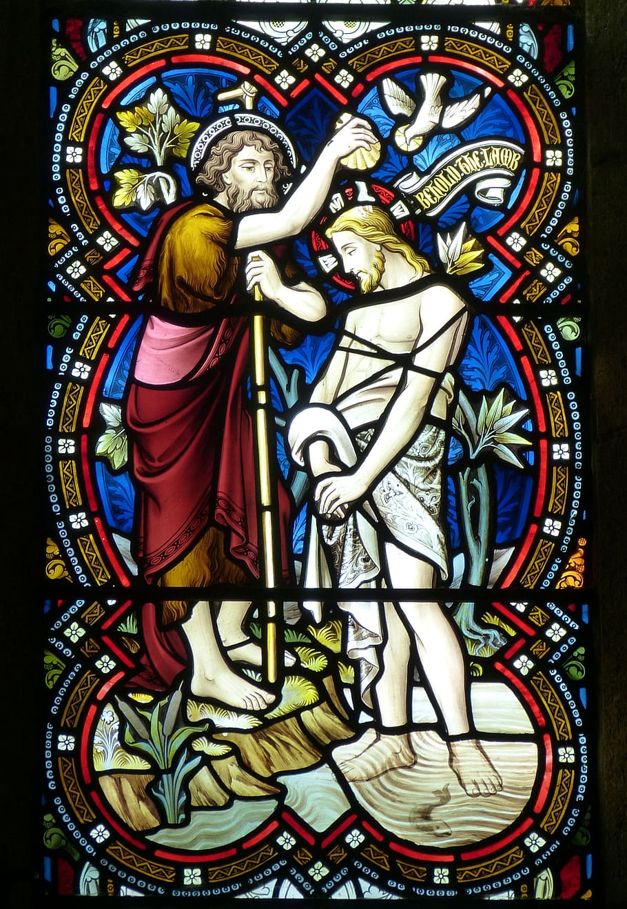 Baptism of Jesus Christ Stained Glass, architecture, art, christianity, HD wallpaper